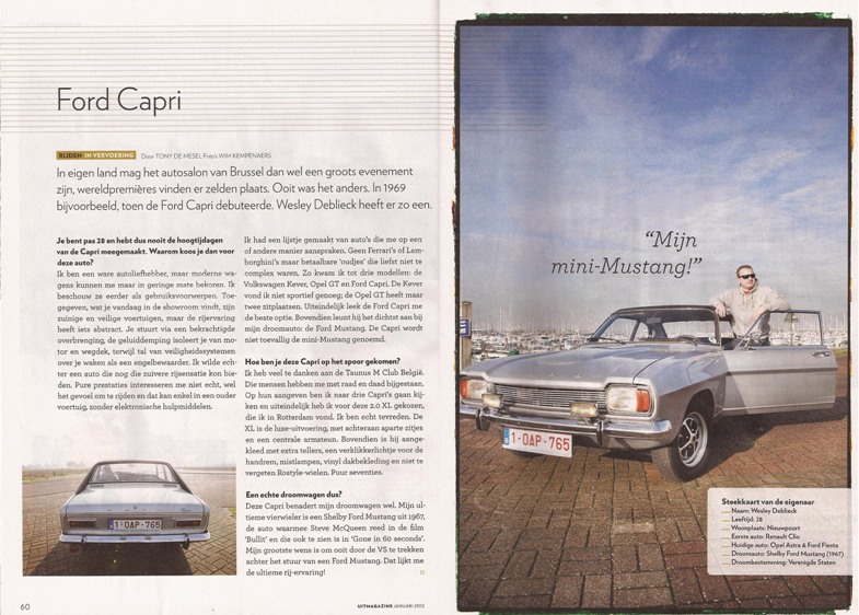 Wesley Deblieck in Uit Magazine met Capri MKI 2000 XL